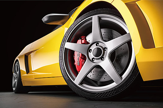 汽车特效背景轮毂耀眼黄超跑