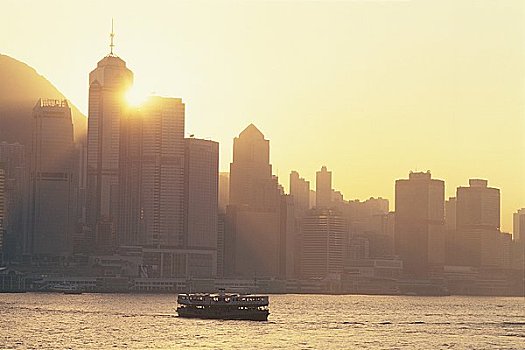 城市天际线,太平山,黎明,香港,中国