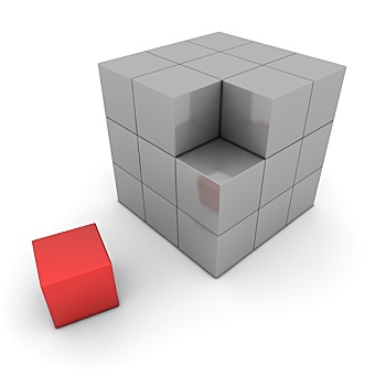 大,灰色,立方体,方形,一个,红色,盒子,分开
