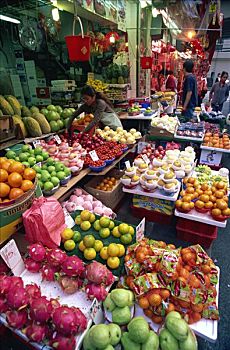 中国,香港,湾仔,水果摊,街边市场