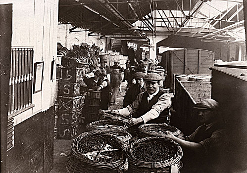 男人,卸载,篮子,黑醋栗,列车,工厂,约克,约克郡,20年代,艺术家,未知