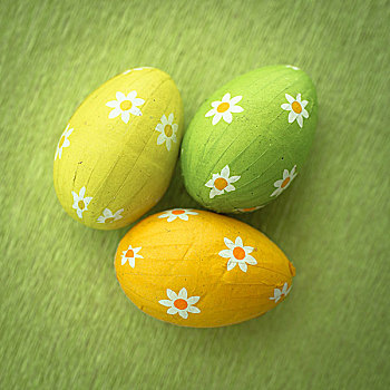 三个,花饰,箔,包装,复活节彩蛋,绿色,表面