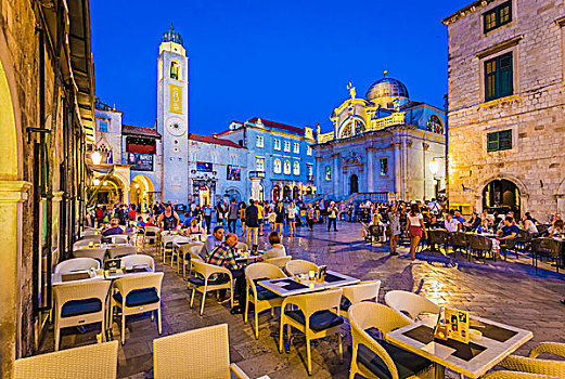 餐馆,内庭,广场,黄昏,杜布罗夫尼克,达尔马提亚,克罗地亚