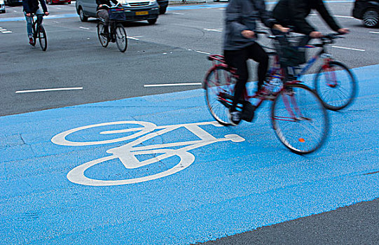 哥本哈根,丹麦,自行车,骑,巷道,市区