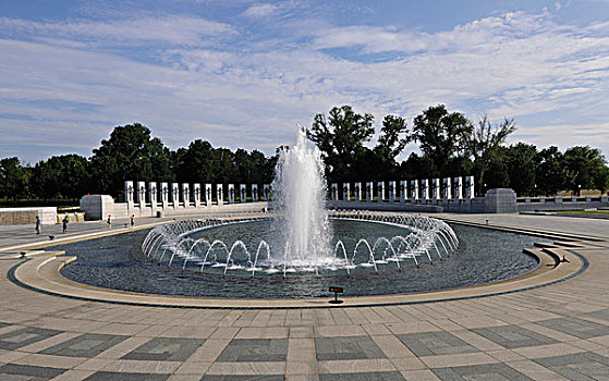中心,喷泉,国家二战纪念碑,二战,纪念,第二次世界大战,华盛顿特区,美国