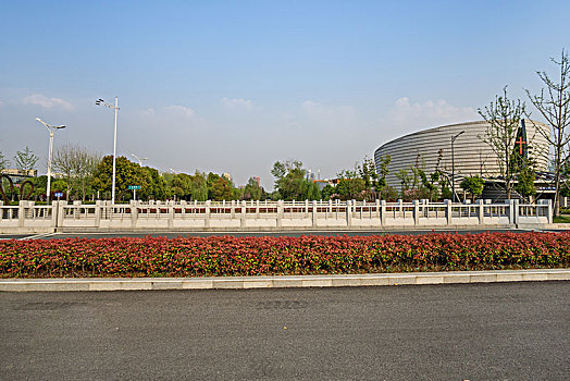 城市道路建筑树林汽车背景