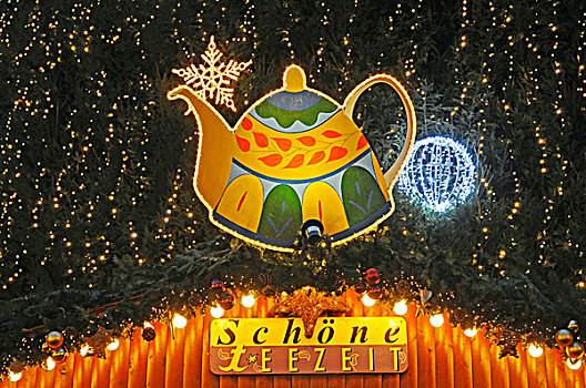 茶,茶壶,文字,德国,圣诞灯饰,装饰,圣诞市场,多特蒙德,鲁尔区,北莱茵威斯特伐利亚,欧洲