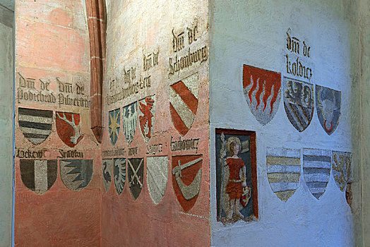 盾徽,哥特式,大厅,瓦兹拉夫,城堡,中间,弗兰克尼亚,巴伐利亚,德国,欧洲
