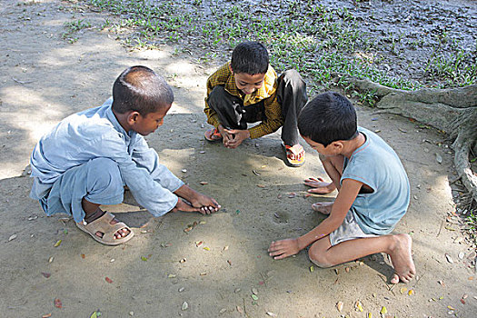 孩子,玩,游戏,大理石,传统,乡村,孟加拉,八月,2008年