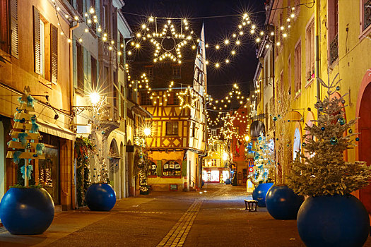 圣诞节,街道,夜晚,科尔玛,阿尔萨斯,法国