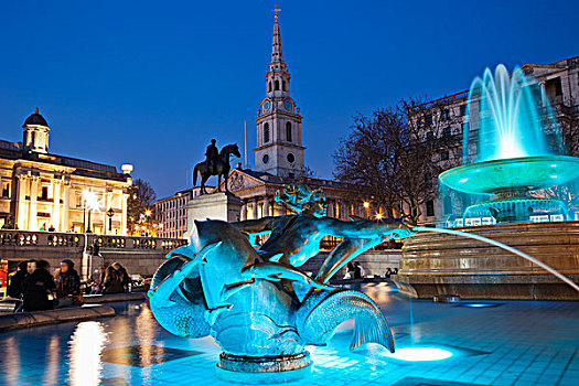英格兰,伦敦,特拉法尔加广场,喷泉