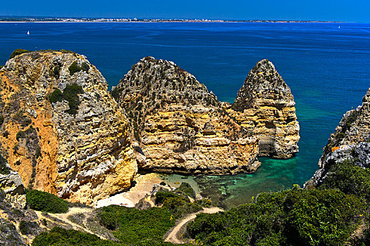 岩石构造,海滩,拉各斯,阿尔加维,葡萄牙,欧洲