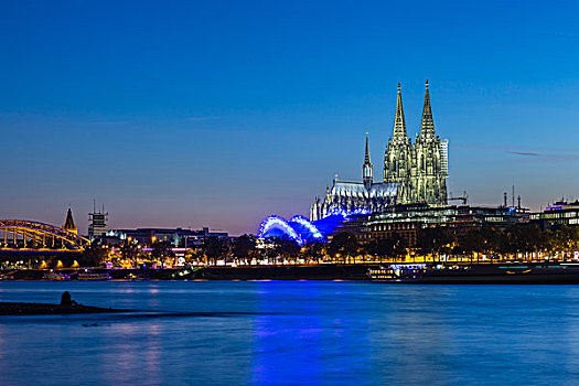光亮,科隆大教堂,音乐,圆顶,黄昏,莱茵河,科隆,德国