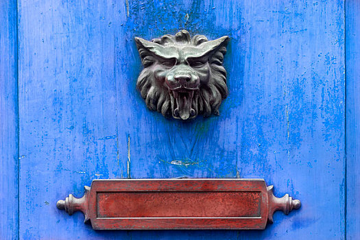门环,邮箱,蓝色,木门