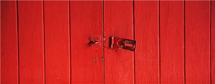 老,挂锁,红色,木门