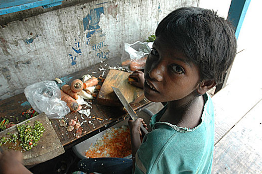 童工,路边,餐馆,加尔各答,印度