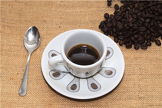 杯子,浓咖啡,咖啡,靠近,咖啡豆