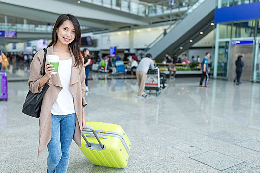 女人,旅行,行李,香港国际机场