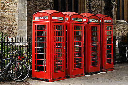 四个,英国,红色,电话,街道,剑桥,剑桥郡,英格兰,欧洲