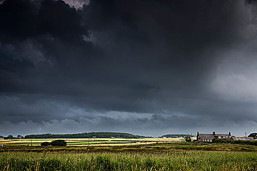 暗色,乌云,上方,风景,诺森伯兰郡,英格兰