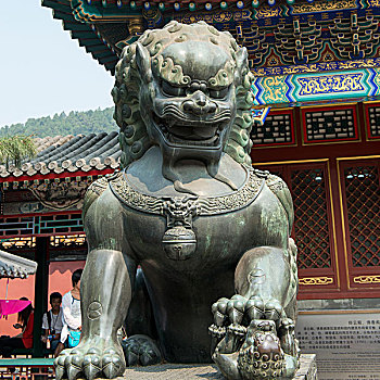 中国,监护,狮子,雕塑,宫殿,云,万寿山,颐和园,海淀,地区,北京
