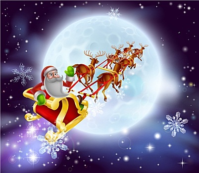 圣诞老人,圣诞节,雪撬,月亮