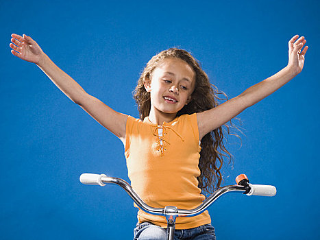 女孩,骑自行车,微笑