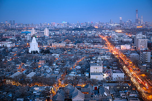 北京空中俯瞰白塔寺夜景