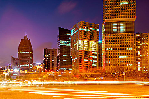 城市道路,建筑,夜景