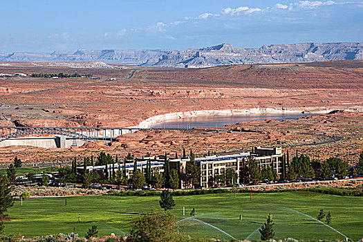 高尔夫球场,酒店,格兰峡谷,坝,鲍威尔湖,后面,亚利桑那,美国,北美