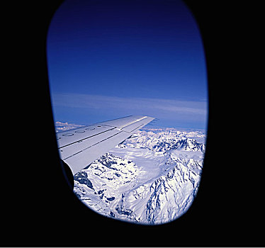 飞机,窗户,俯视,雪冠,阿尔卑斯山,瑞士
