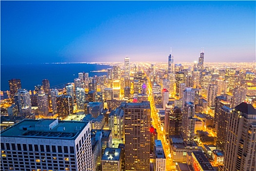 芝加哥,城市,市区,黄昏