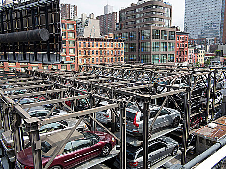 停车场,一堆,停放,车库,曼哈顿,纽约,美国,北美