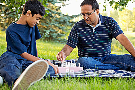 父子,消费,美好时光,一起,户外,玩,下棋,埃德蒙顿,艾伯塔省,加拿大