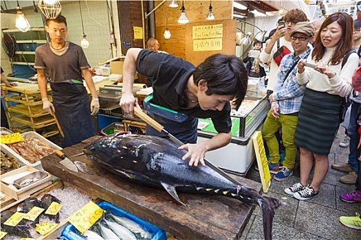 切,巨大,金枪鱼,市场,大阪,日本