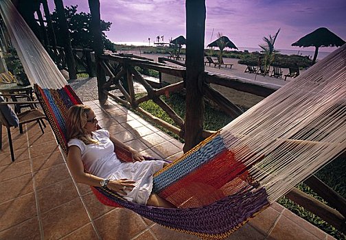 女人,吊床,岛屿,坎昆,尤卡坦半岛,墨西哥