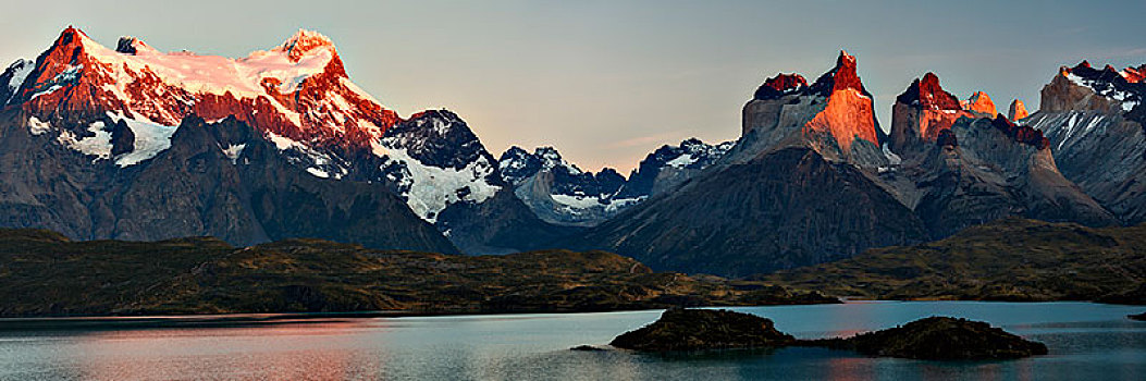山,山丘,光亮,朝日,结冰,湖,拉哥裴赫湖,国家公园,智利,南美