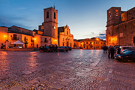 广场,右边,中央教堂,左边,玛丽亚,黄昏,位置,邸宅,省,巴勒莫,西西里,意大利,欧洲