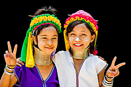 两个,山,部落,女孩,清迈,泰国,亚洲