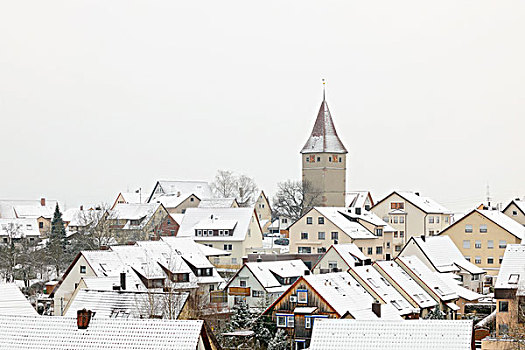 城镇风光,冬天,雷蒙斯坦尔,巴登符腾堡,德国,欧洲