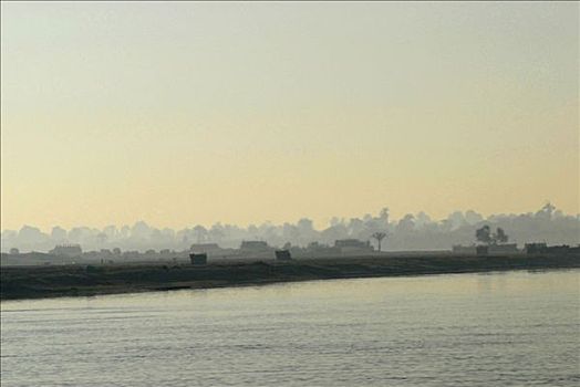 尼罗河,游轮,河,晨光,上方,埃及