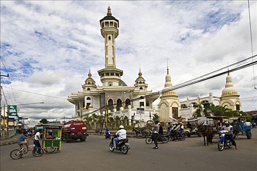 热闹街道,清真寺,背影,印度尼西亚,亚洲