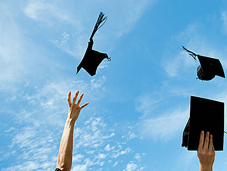 毕业生,投掷,毕业,帽子,空中