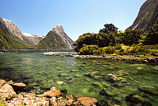 新西兰,麦特尔峰,河,进入,米尔福德峡湾,峡湾国家公园,峡湾