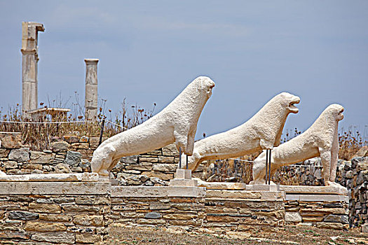 狮子塑像,得洛斯岛,基克拉迪群岛,爱琴海,希腊,欧洲
