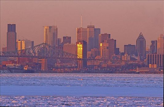 加拿大,魁北克省,蒙特利尔,冬天,全视图,建筑,卡地亚,桥