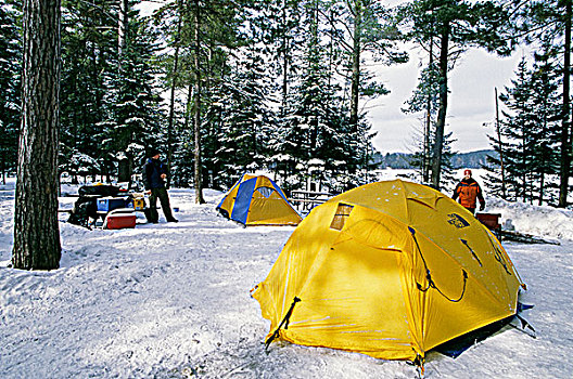 冬天,露营者,湖,营地,阿尔冈金省立公园,安大略省,加拿大