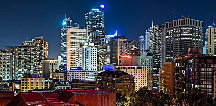 风景,悉尼,天际线,夜晚