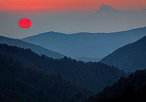 美国,田纳西,大烟山国家公园,日落,风景,俯瞰,画廊