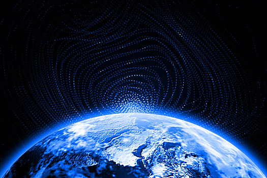 点线连接覆盖在3d渲染发冷光的地球